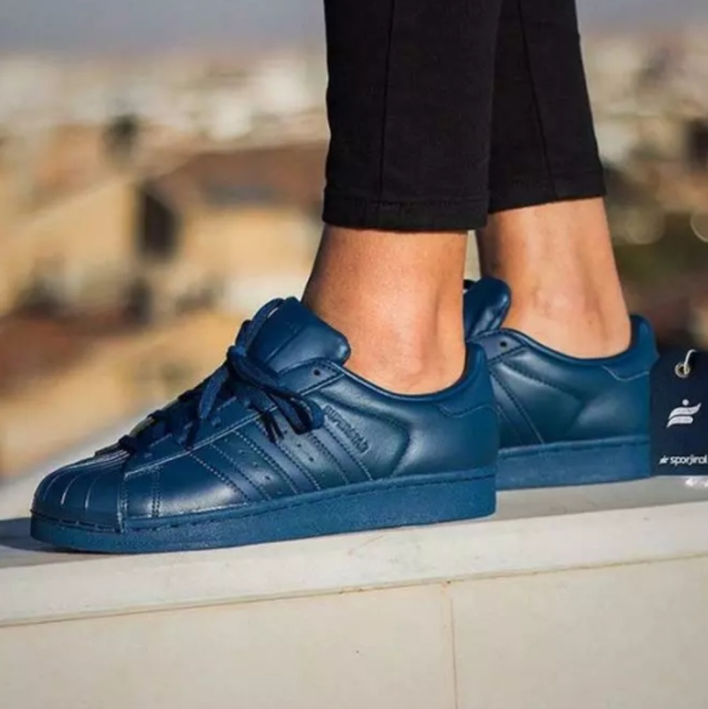 NEW Navy Adidas Superstar Glossy Toe